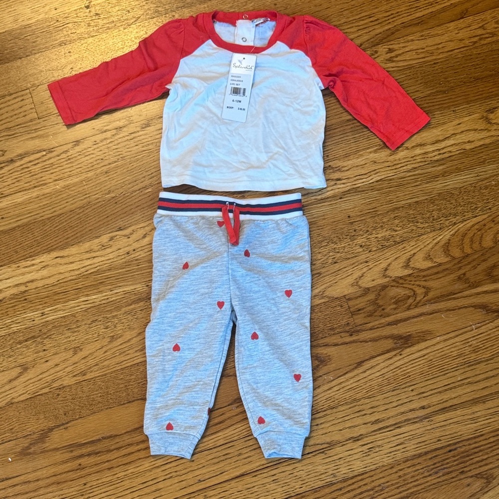 Splendid Red & White Raglan Set with Heart Joggers